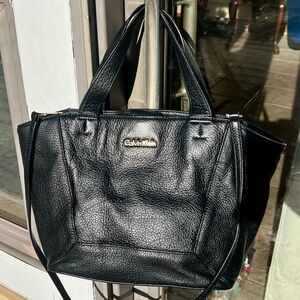 Calvin Klein pebbled black leather convertible cross body bag